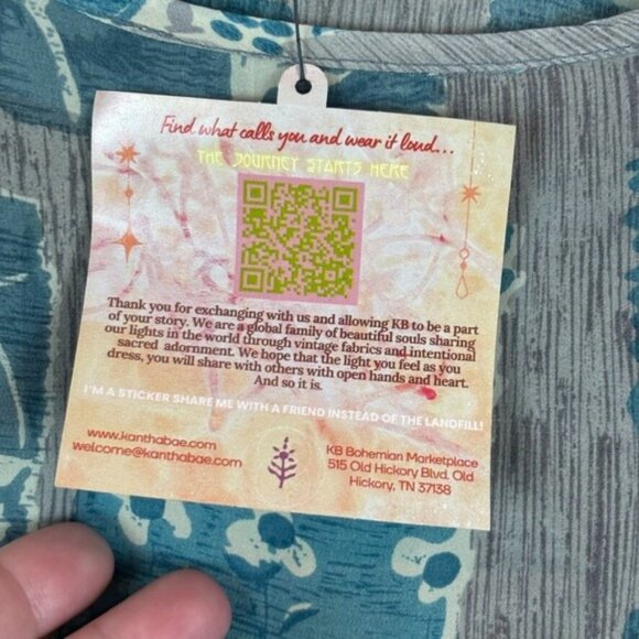 Kantha Bae Womens Blue Floral Silk Day Dreamer Mini Dress Free Size Boho Indie - Picture 8 of 16